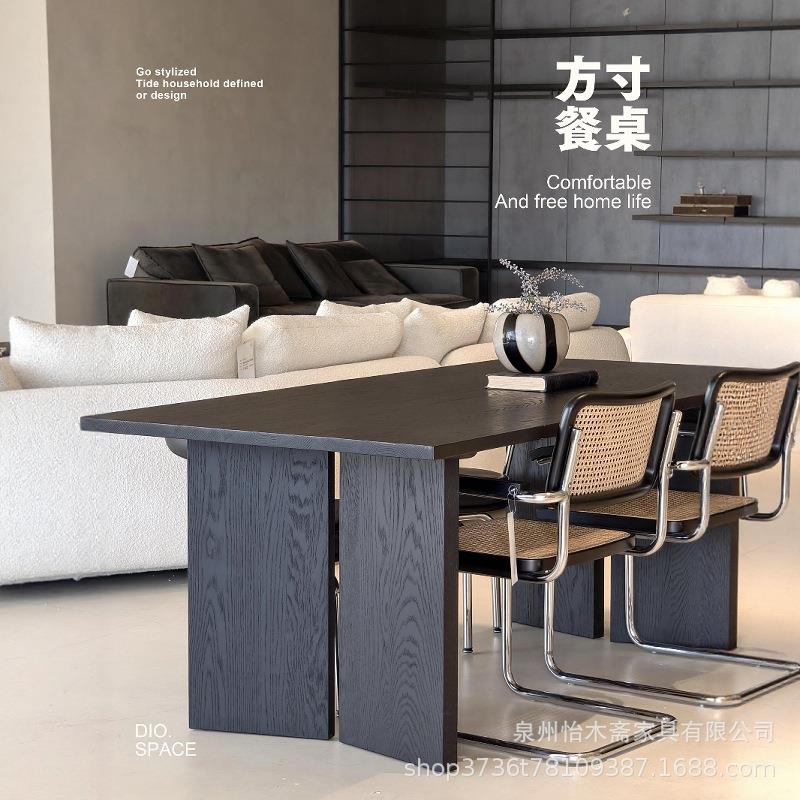 北欧办公桌实木工作台民宿酒店客厅黑色橡木西餐台小户型吃饭餐桌