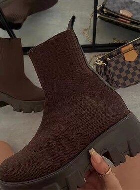 MCLE Women Boots Slip On Western Ankle Boots Platform Knitte