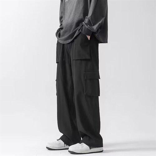 Black Workwear Casual Trousers Mens 2025 All-match Ripper H