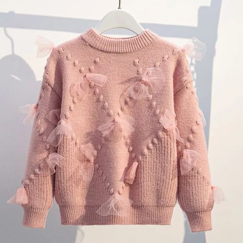 Girls Thickened Sweater, Stylish Girls Fashionable Mesh Sp