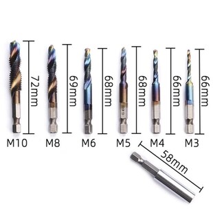 Metric set Shank Coated Blue M10 7pcs Screw Thread Hex