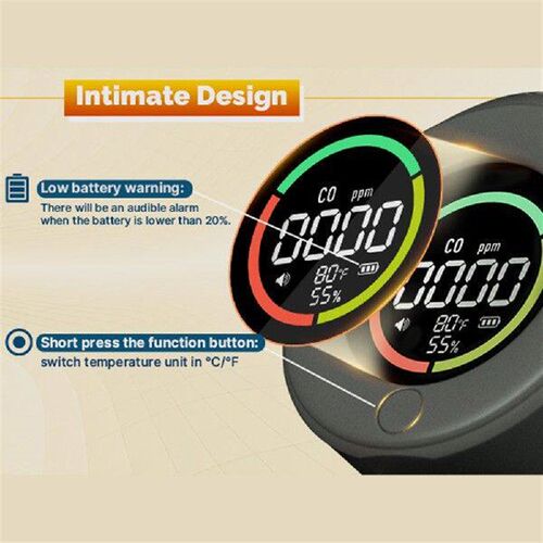 3-in-1 Portable Carbon Monoxide Detector Rechargeable Mini