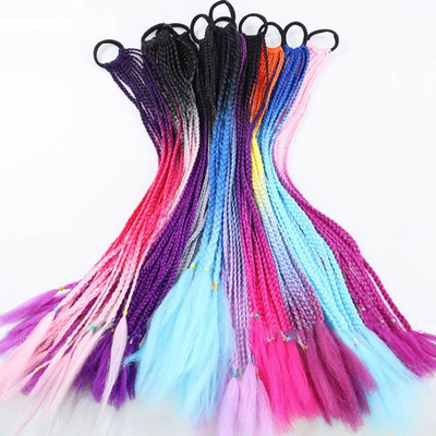 60cm Hair Color Gradient Dirty Braided tail Women Elastic Ha