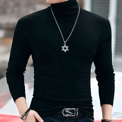 Autumn Winter Long Sleeve Tees High Collar Tee Shirt Men Ove
