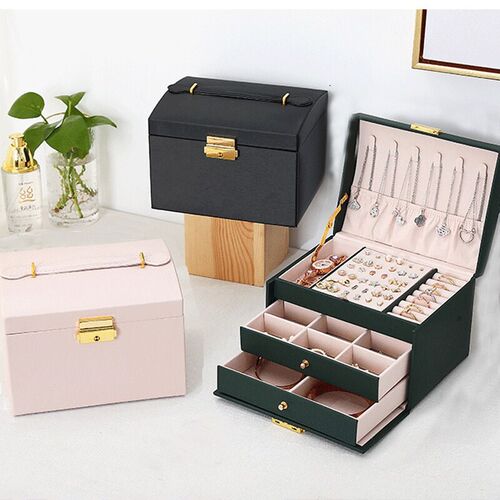 1pcs Multi Functional Three Layer Leather Drawer Style Jewel