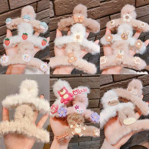 Milk Tea Plush Clip Autumn and Winter Ins Style Hair Clip Ba
