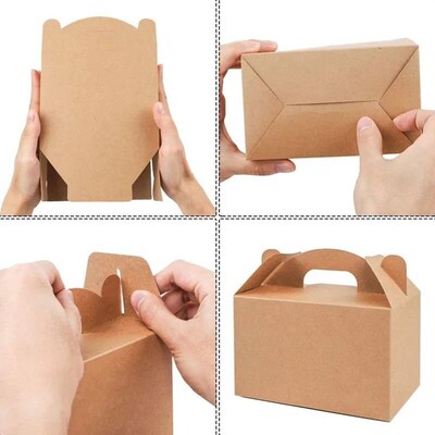 12pcs Kraft Paper Cake Folding Boxes with Handle Brown Chris