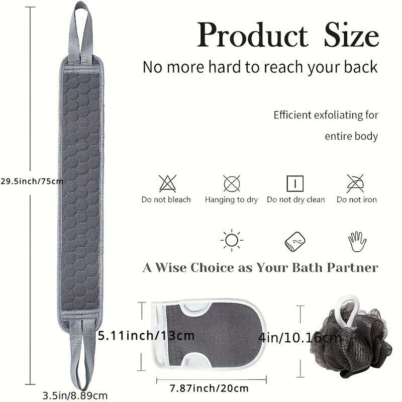 Exfoliating Body Scrubber Set - Includes Back Scrubber, Bath