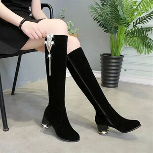 Long Boots Fashion Winter Thick Womens Rhinestone heele New