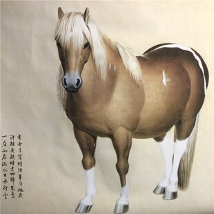 清郎世宁雪点雕工笔马画中式办公室客厅玄关挂画仿古微喷装饰国画