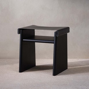 壹伴意式极简马鞍皮沙发凳设计师家用实木换鞋凳卧室衣帽间矮脚踏