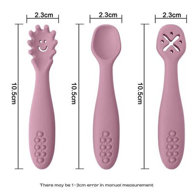 3PCS Cute Baby Learning Spoons Utensils Set Newborn Feeding