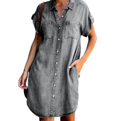 Plus Size XL Oversized Denim Dress Women Short Sleeve