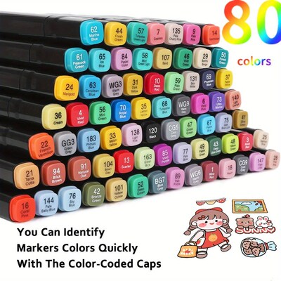 Markers, 80/120/168 Colors Two Color Professional Permanent