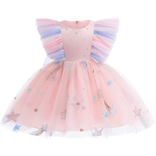 Summer Baby Girls Dresses Fly Sleeve Bow Birthday Gown Infan