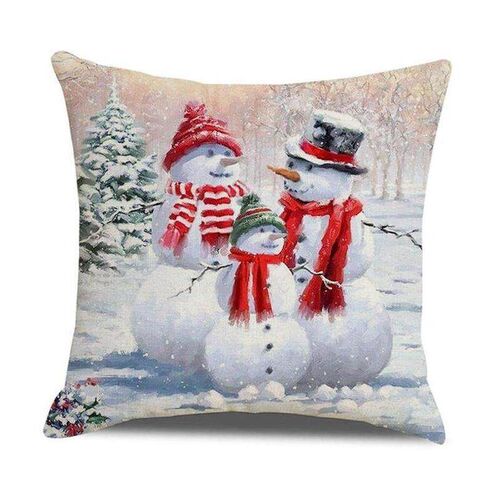 Christmas Pillow Watercolor Cartoon Linen Cushion Cover Euro