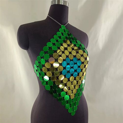 Shiny Sequined Crop Top Women Hollow Out Glitter Bra ops Tan