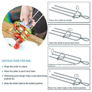 2PCS Barbecue Skewers 14Inch BBQ Shish Kabob Skewer Sticks