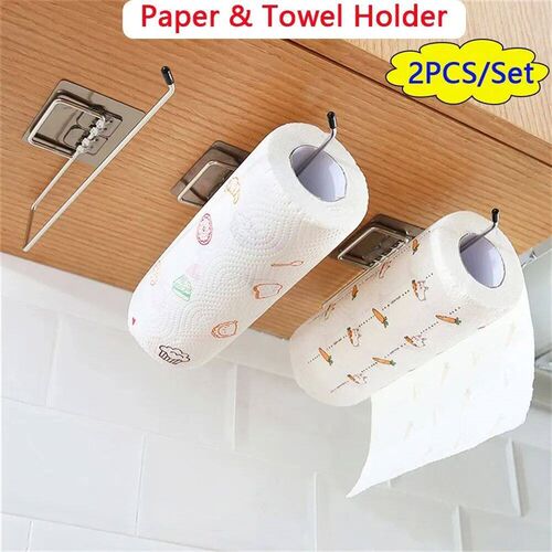 2PCS Kitchen Paper Towel Holder Adhesive Toilet Paper Rack T