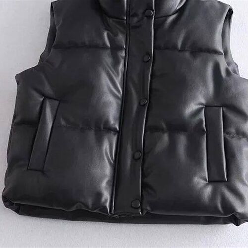 2023 Autumn Winter PU Leather Coat Women Black Stand Collar