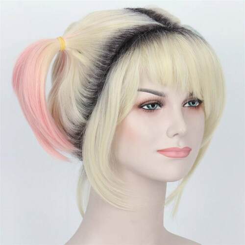 Women Short Dyed Multi Color Suicide Harley Hair Quinn