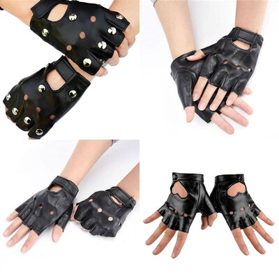 Mens Pu Leather Gloves Half Finger Fingerless Bicycle Anti