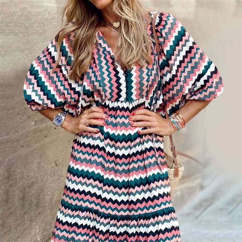 Womens Bohemian Maxi Dress Summer Floral Print Bell Sleeve