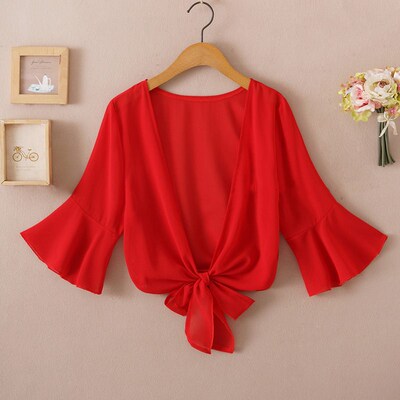 Summer Blouses For Women 2023 Woman V Neck Tie Waist Blouse
