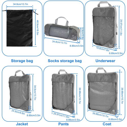 3/6Pcs Travel Storage Bag Compression Packing Cubes for Trav