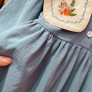 2023 New Spring Autumn Long Sleeve Lapel Casual Dress Embroi