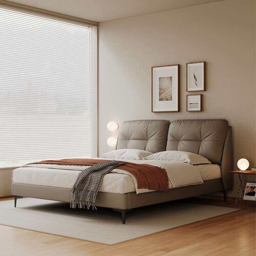Nordic All Solid Wooden Bed Master Bedroom Doue Bed Leather