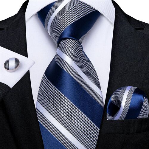 Luxury Blue Striped Polyester Ties for Men 8cm Width Wedding