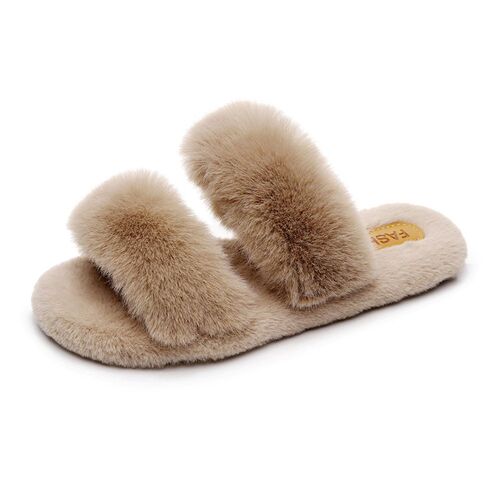 Cross Fluffy Slippers Women Wear 2025 Flat Warm Cross Fluffy
