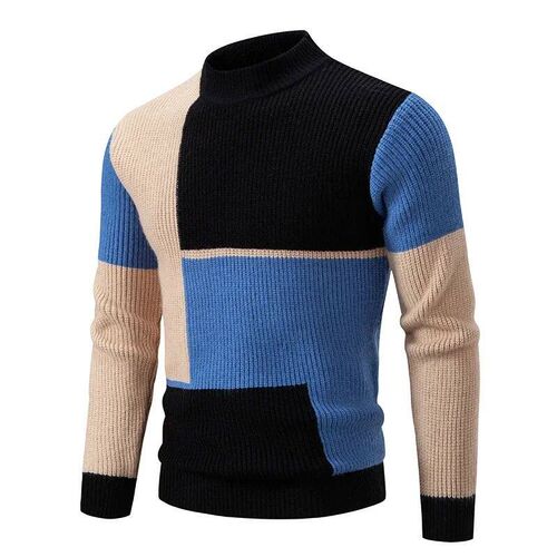 Mens New Autumn and Winter Casual Warm Neck Sweater Knit Pu