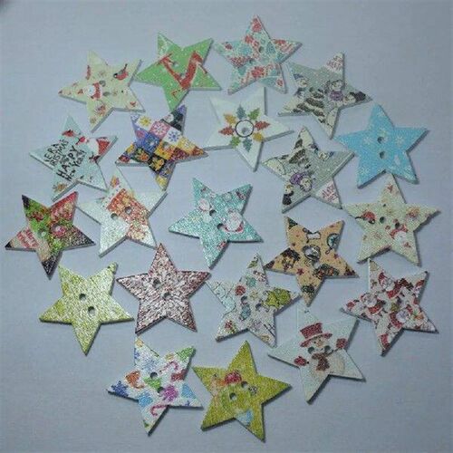 Wooden Buttons Chistmas Pattern Star Wooden Button 2 Holes