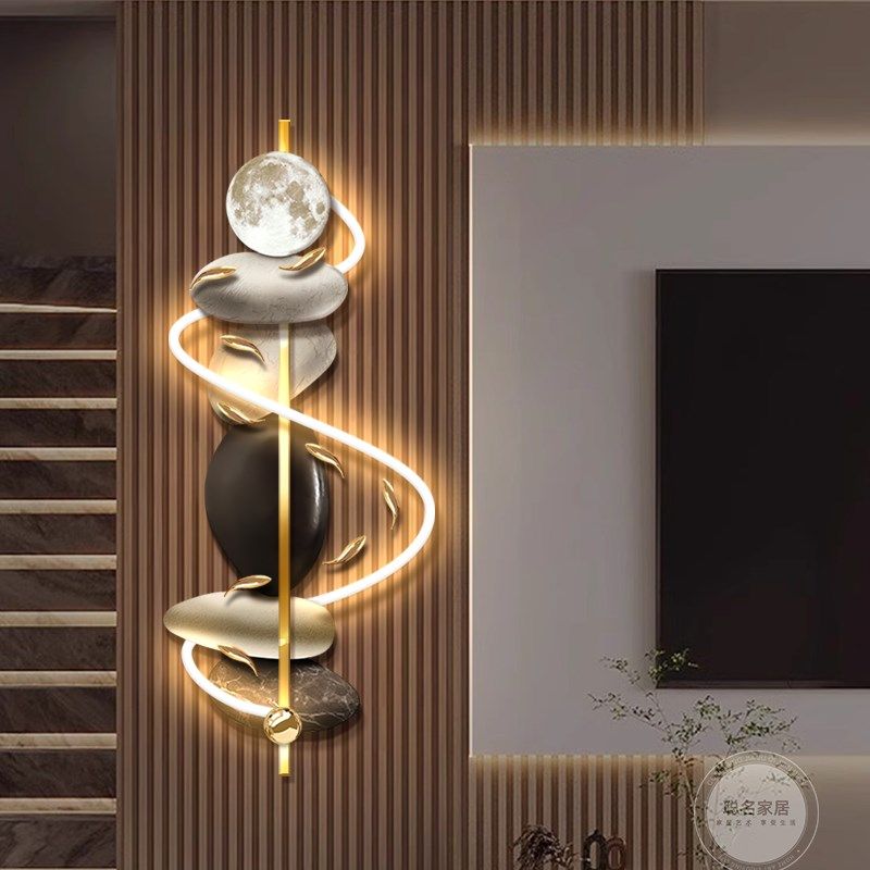 石来运转客厅格栅装饰挂件画九鱼图电视背景墙高级感灯画玄关挂画