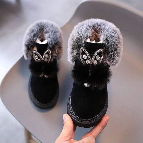 Girls Princess Snow Boots, Sapatos esportivos de couro infan