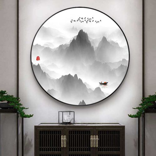 Hanging painting round decorative painting Zen ink landscape