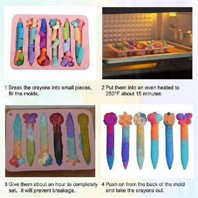 4 Pcs Crayon Recycling Molds, Assorted 3D Crayon Silicone