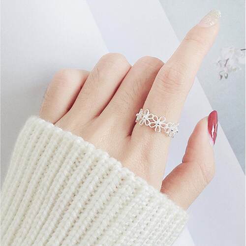 Silver Plated Flower Petals Rings For Women Girl Sweet Simpl