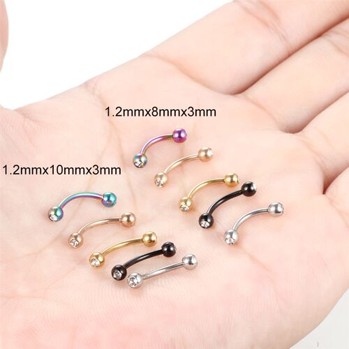 1PC Stainless Steel Crystal Eyebrow Piercing Stud Curved Bar