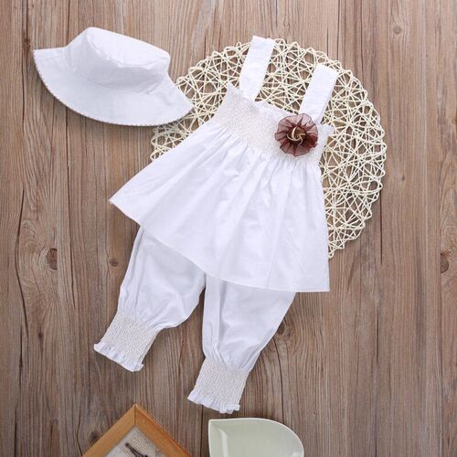 0-24m 3pcs Baby Girls Clothes Set Solid White Sling Dress Fo