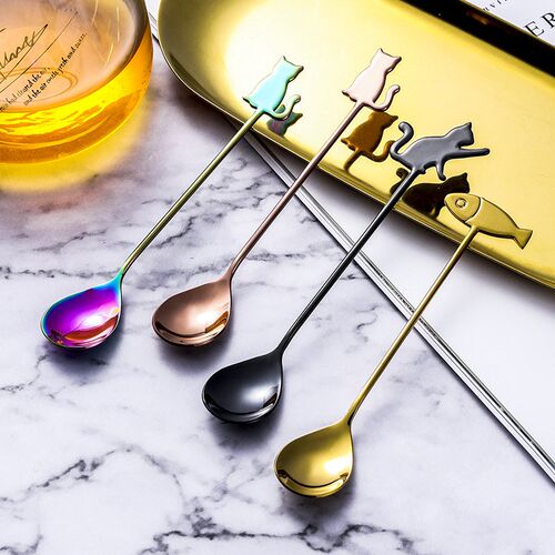 Coffee Spoon Lovely Cute Cat Shape Teaspoon Dessert Snack Sc