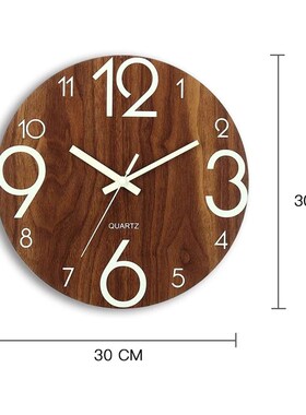 Wooden Wall Clock Luminous Number Hanging Clocks Quiet Dark