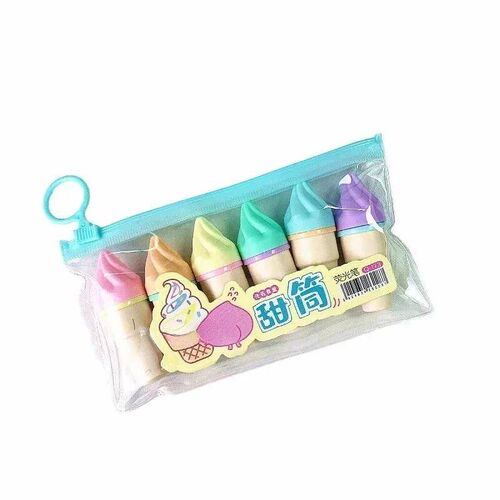 6Pcs Ice Cream Highlighters Set  Marker Pens Stationery Stud