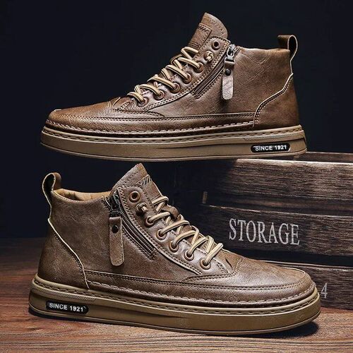 Leather Boots Men Spring High Casual Shoes for Men rend Zipp