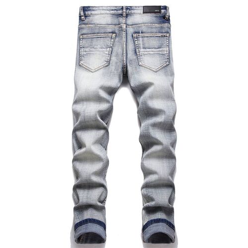 In Stock 2025 Punk Mens Jeans Ripped Cloth Pants Small Leg