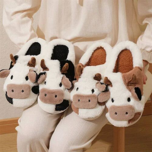 Cartoon Cute Cow Womens Slippers Winter Indoor Warm Lovely