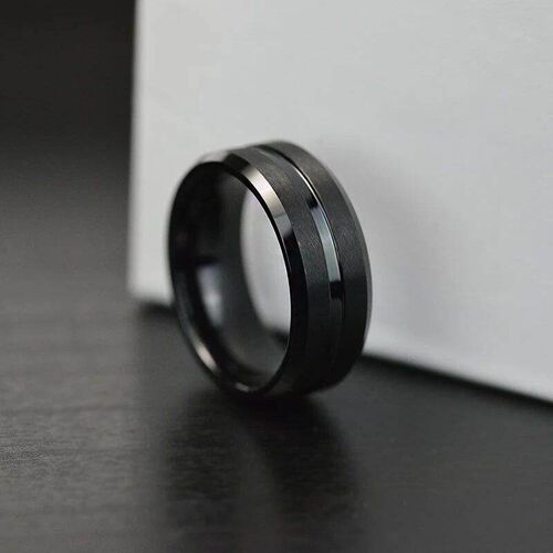 Fashion 8mm Mens Black Tungsten Wedding Band Rings Black