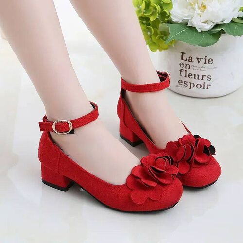 Girls High Heels Shoes for Wedding Party Kids Princess Leath